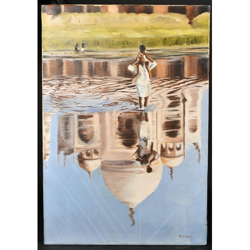 35 - B. Cariot, 20th Century, French, Reflection of the Taj Mahal, oil on canvas, signed, 28.5