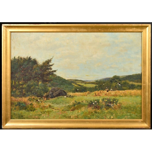 355 - Richard Gay Somerset (1848-1928) British, An extensive landscape with a hay field and figures making... 