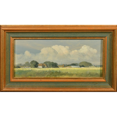 356 - Oliver Ommanney, 'Near Hunston', a distant view of Chichester, oil on board, signed, inscribed and d... 