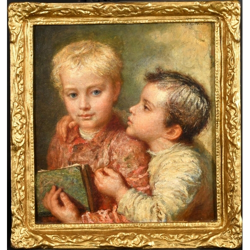 362 - Karl Wilhelm Friedrich Bauerle (1831-1912) German, a study of two boys with a book, oil on canvas, s... 