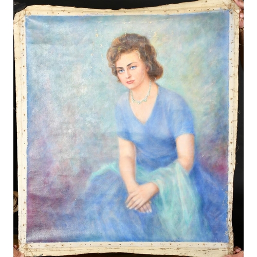 372 - G.M. Imberger, Portrait of a society lady wearing a blue dress, oil on canvas, signed and dated 1967... 