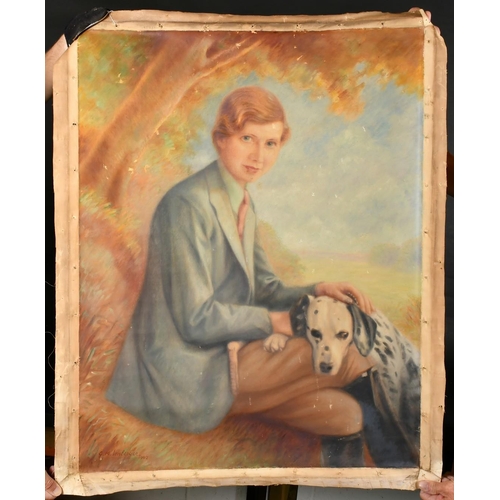 373 - G.M. Imberger, Portrait of a young woman with her Dalmatian, oil on canvas, signed and dated 1942, 3... 