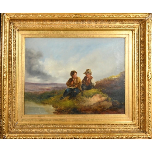 383 - Attributed to John Barker (1811-1886) British, 'Landscape with peasant boys', two boys sitting on a ... 