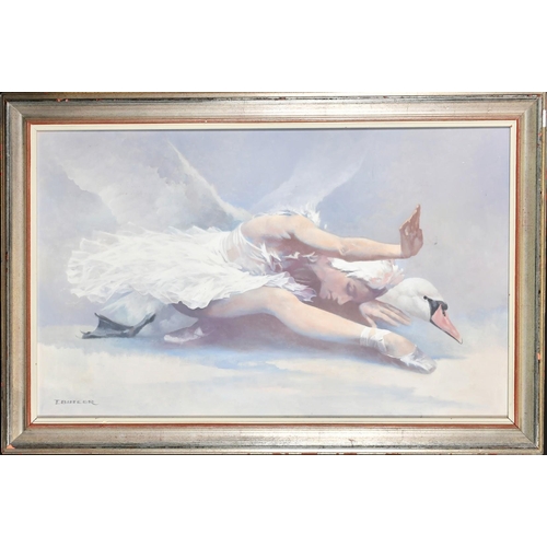 385 - Tony Butler (20/21st Century) British, Swan Lake, a female figure and a white swan, oil on canvas, s... 