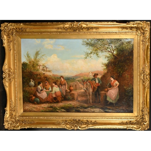 388 - Trevor Haddon, a group of young women seated near a well chatting, a man with his donkey talking to ... 