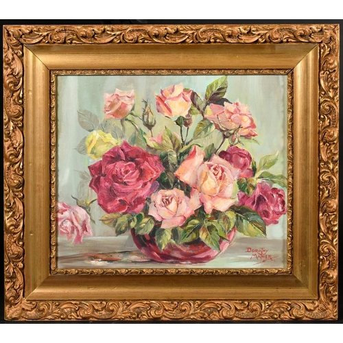 402 - Dorothy Mather (20th Century), A Still Life of Roses, oil on board, signed, 12