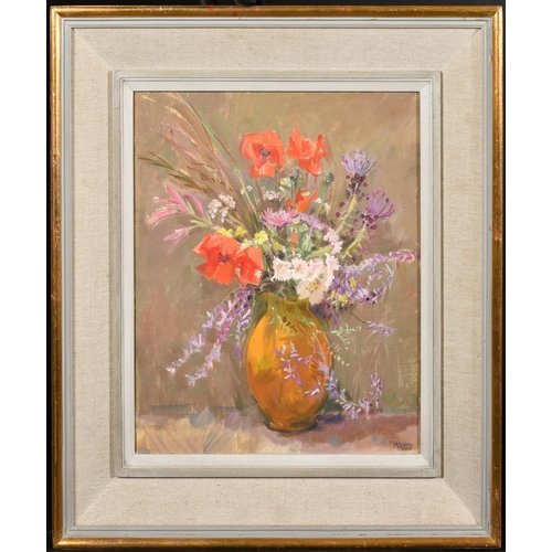 407 - Tessa Spencer Pryse, 'Poppies and Vetch', oil on canvas, signed, Llewellyn Alexander Ltd trade label... 