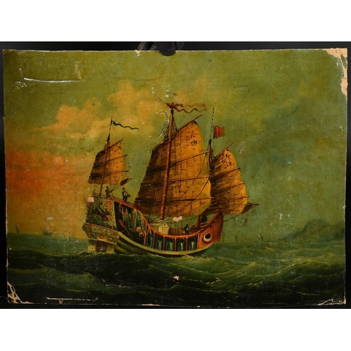 415 - 19th Century Anglo-Chinese School, a junk at full sail, oil on canvas, 17