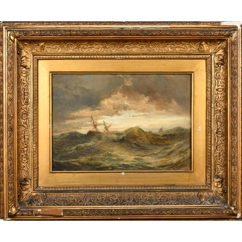 420 - Attributed to Samuel Walters (1811-1882), ships rolling in heavy seas under breaking clouds, oil on ... 