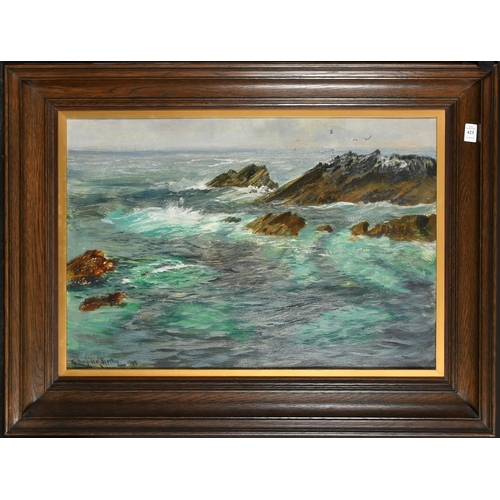 423 - Charles Napier Hemy (1841-1917), a view of waves breaking over rocks, oil on board, signed, 18