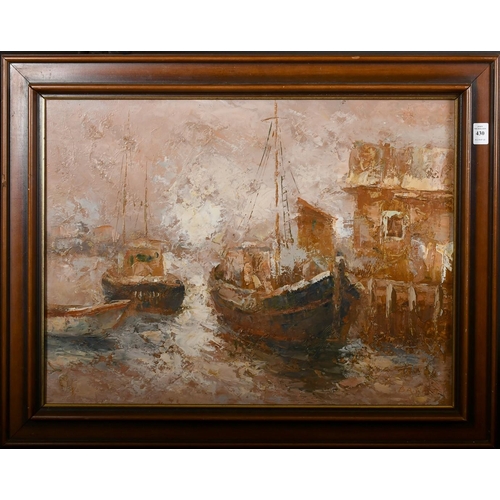 430 - Edward Barton (20th Century), barges moored at a quay, oil on canvas, signed, 18