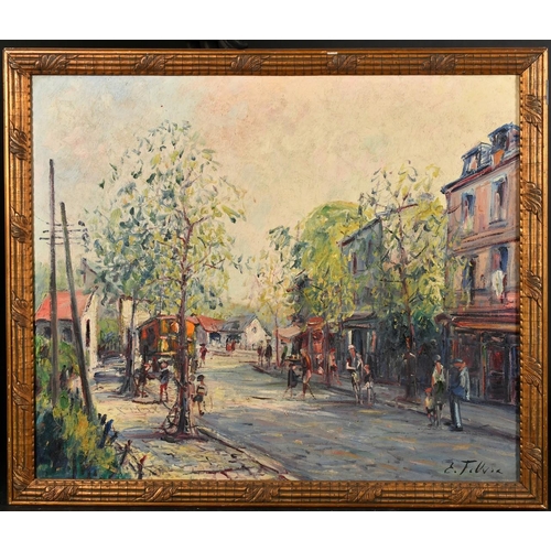 431 - Continental School, Circa 1920, a pair of scenes of figures in a busy city street, oil on canvas, in... 