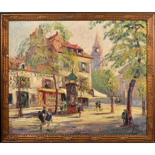 431 - Continental School, Circa 1920, a pair of scenes of figures in a busy city street, oil on canvas, in... 