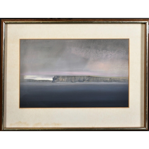 442 - Gregor M Smith, 'The Calf of Eday, Orkney', mixed media, signed, Gallery 20, Brighton trade label ve... 