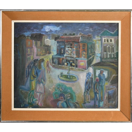 443 - Modernist School (20th Century), Street Scene with figures, oil on canvas, 20