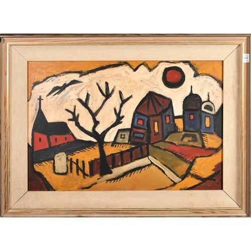 444 - 20th Century, An abstract town scene, oil on board, 19.5