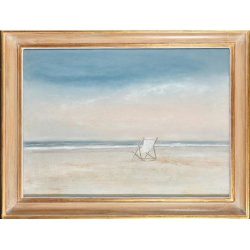 448 - Antoine Vit (born 1959) French, A lone deckchair on a beach, mixed media, signed, 20.5