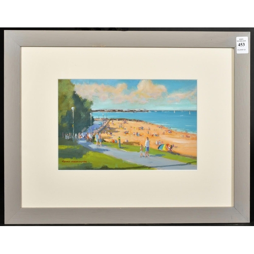 453 - Tony Westmore, A busy seaside promenade, (thought to be Ryde, Isle of Wight), oil on canvas board, s... 