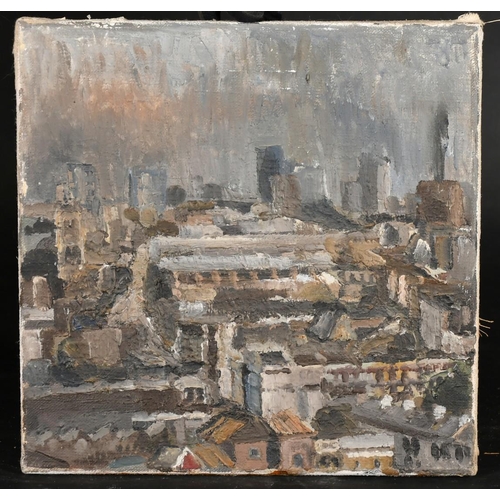 456 - Modern British School, A view of a city at roof top level, oil on canvas, 9.75