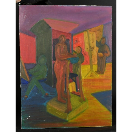 458 - Manner of Joseph Herman, Figures at an art class, oil on canvas, 24