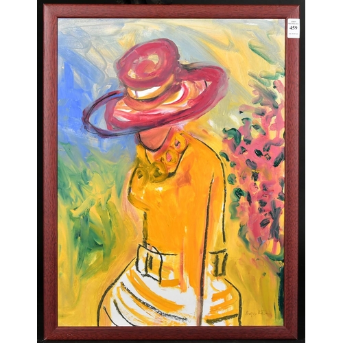 459 - Manner of J.P Cassigneul, A lady in a sun hat, oil on board, indistinctly signed, 20