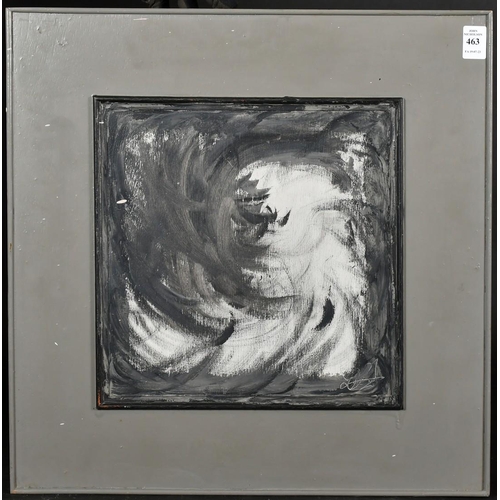 463 - A modernist expressionist, oil on panel, indistinctly signed, in a hand painted frame, 10.75