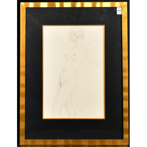 465 - Kanwaldeep Singh Kang, signed Nicks (1964-2007) British, A full length female nude standing with her... 