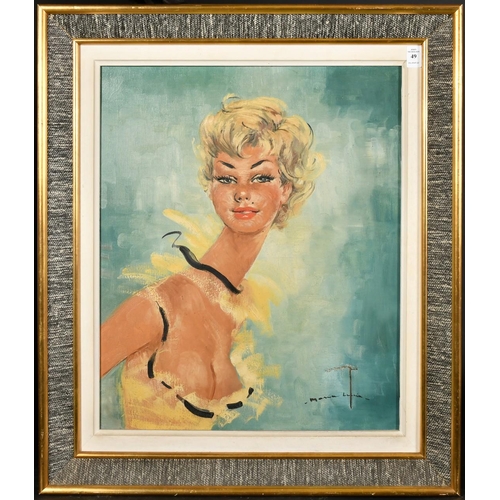 49 - Circle of Domergue, French, a portrait of an elegant lady, oil on canvas, indistinctly signed, 21.75... 