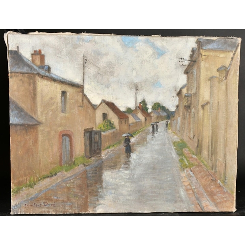 5 - Constant Dore (20th Century) French, figures with umbrellas in a French town, oil on canvas, signed,... 