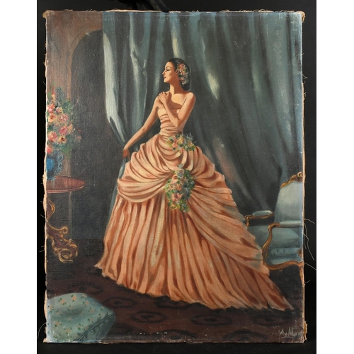 58 - 20th Century French School, a portrait of an elegant lady, oil on canvas, indistinctly signed, 25.5