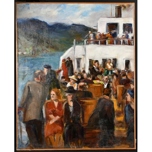 66 - Early 20th Century Continental School, passengers on a ferry, oil on canvas, 27.5