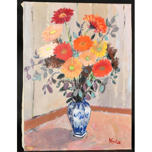 69 - Michel Kritz, Mid-20th Century, a still life of mixed flowers, oil on canvas, 36