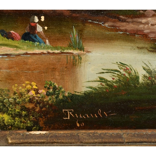 71 - Ruault, French School, Circa 1860, a pair of oil on panel scenes of figures gathered by a river with... 