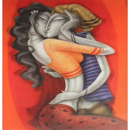 87 - Ramesh Pachpande (b. 1954) Indian, 'Golden Kiss', acrylic on canvas, signed and dated 2022, 30