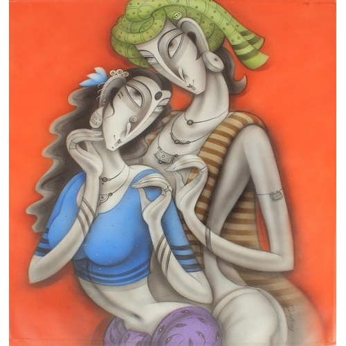 89 - Ramesh Pachpande (b. 1954) Indian, 'Happy Couple', acrylic on canvas, signed and dated 2016, 30