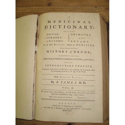 150 - JAMES (R.) A Medical Dictionary, 2 vols only of 3 (i.e. vols 2 & 3), folio, 28 plates on 14 double-p... 