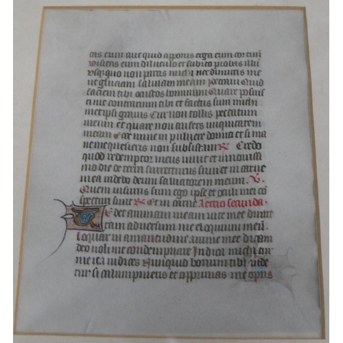 26 - [ILLUMINATED MANUSCRIPT] double-sided vellum sheet, Latin text, capitals illuminated in gold, blue, ... 