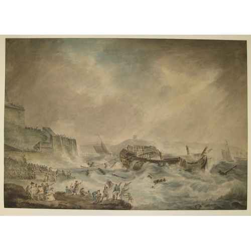 80 - [MARITIME / NAVY / WATERCOLOURS] pair of large early 19th century maritime watercolours on paper 16 ... 