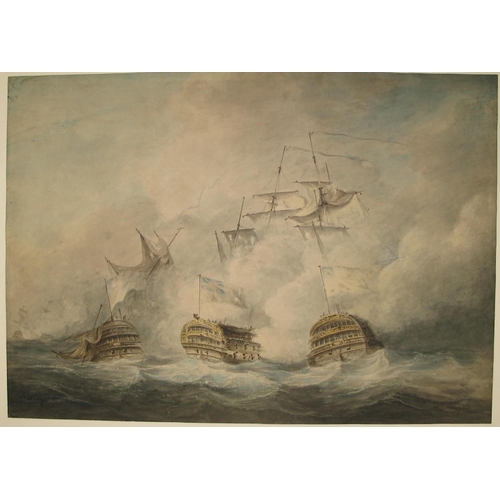 80 - [MARITIME / NAVY / WATERCOLOURS] pair of large early 19th century maritime watercolours on paper 16 ... 