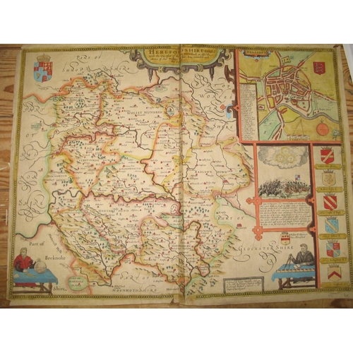 83 - [MAP] SPEEDE (John) Herefordshire, double-page, text verso, early colouring, unframed, 16 x 20.4 inc... 