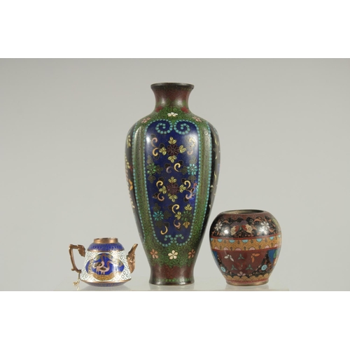 12 - A GROUP OF MIXED CLOISONNE / ENAMEL ITEMS; comprising a vase, a small pot, a cloisonne dish, a minia... 