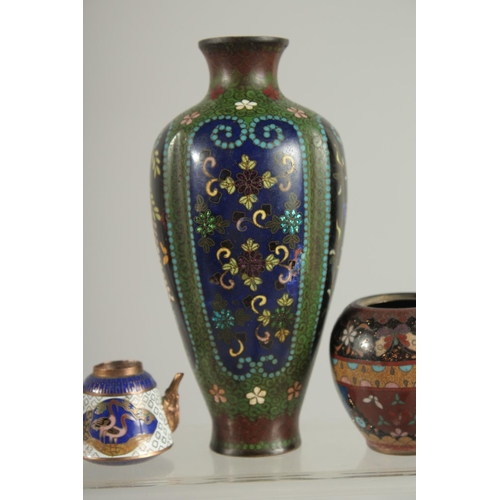 12 - A GROUP OF MIXED CLOISONNE / ENAMEL ITEMS; comprising a vase, a small pot, a cloisonne dish, a minia... 