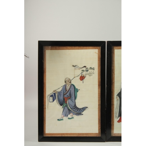 120 - FOUR CHINESE PITH PAINTINGS, depicting various figures, uniformly framed and glazed, 38.5cm x 26cm o... 