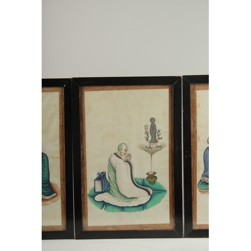 120 - FOUR CHINESE PITH PAINTINGS, depicting various figures, uniformly framed and glazed, 38.5cm x 26cm o... 