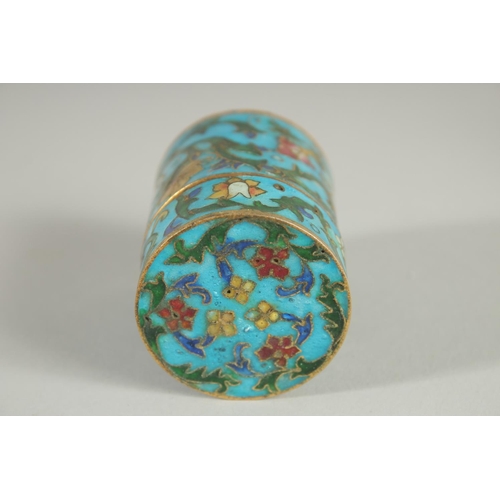 13 - A SMALL CLOISONNE CYLINDRICAL BOX AND COVER.