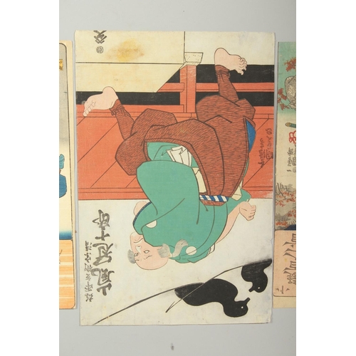 132 - KUNIYOSHI UTAGAWA (1798-1861), & KUNISADA UTAGAWA (1786-1865): JAPANESE KABUKI ACTORS; three mid 19t... 