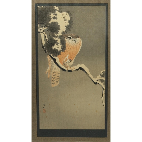 140 - KOSON OHARA (1877-1945); two early 20th century original Japanese woodblock prints, uniformly framed... 