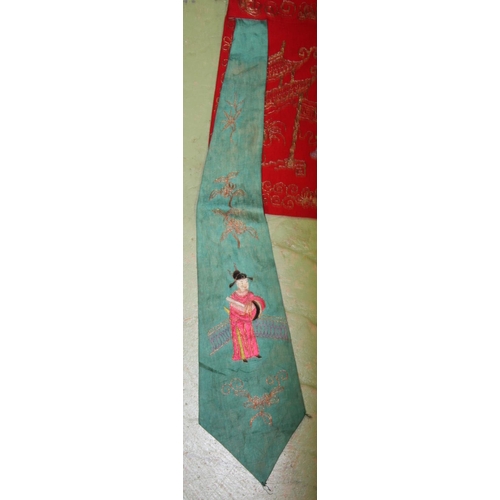 146 - A LATE 19TH - EARLY 20TH CENTURY CHINESE TEXTILE BANNER / ALTAR CLOTH, embroidered with various figu... 