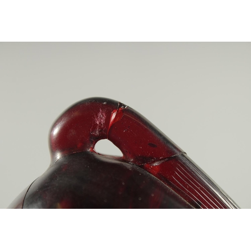 150 - A RARE CHINESE BAKELITE -POSSIBLY CHERRY AMBER HORSE on original wooden stand, horse 21cm long, weig... 