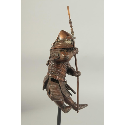 178 - A 19TH CENTURY JAPANESE OKIMONO OF A SAMURAI, elevated on a purpose-made display stand, figure 17cm ... 